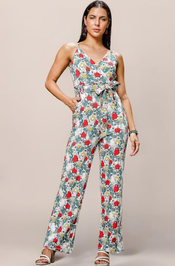 Jumpsuits One Pieve Overalls Tropical Print Knotted Design Romper Women